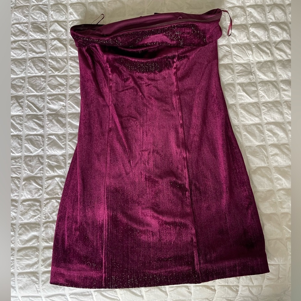 Urban Social burgundy velvet metallic strapless dress